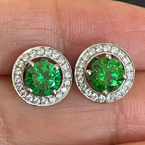 CZ Silver Interchangeable Halo Stud Earrings - Picture 3 of 6